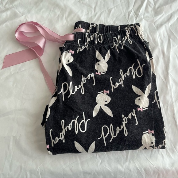 Playboy Y2K Black Bunny Lounge Pants Adjustable Strap - Picture 3 of 5
